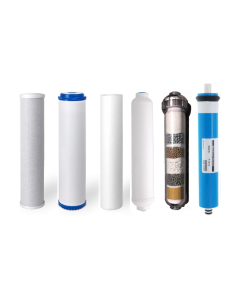 Replacement Water Filter Set for 6 Stage Alkaline Reverse Osmosis Filtration Systems: 50 GPD RO Membrane + Alkaline Filter