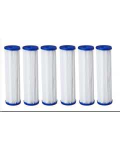 6 Pack: Big Blue Polyester Pleated Sediment Water Filter 4.5" x 20" |10 Micron Nominal Filtration